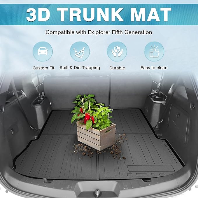 Mixsuper Cargo Liner for 2011-2019 Explorer, All Weather Cargo Mat for Explorer Rear Trunk Liner Black