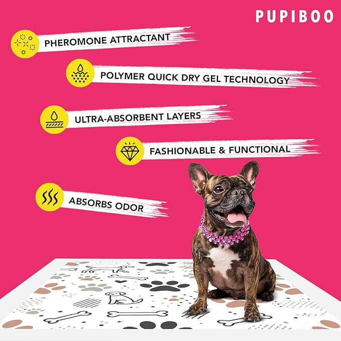 Pupiboo Disposable Dog and Cat Training Pads – Leaves Pattern, Highly Absorbent Pee Pads, Leak Proof Backing, for Housebreaking & Potty Training – 23x23 in (100 Count)