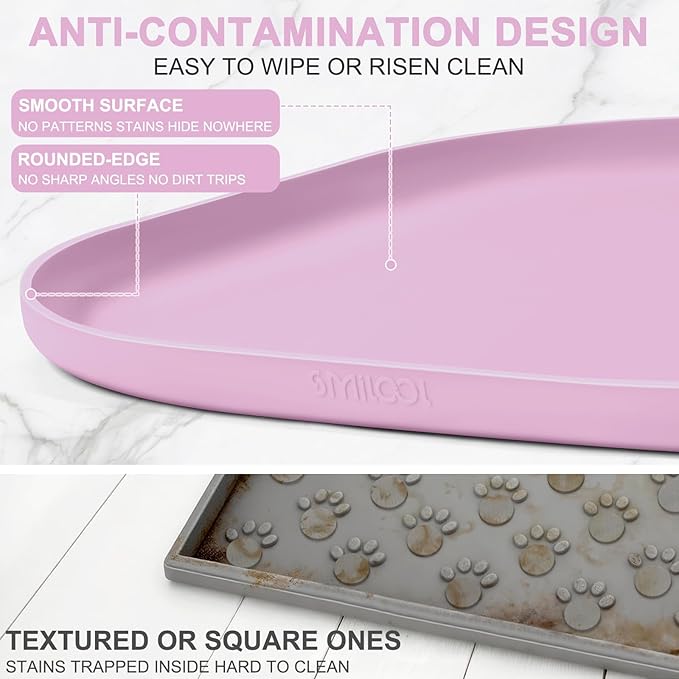 Small Silicone Pet Food Mat with Raised Edge for Food and Water Bowl, Square Dog Feeding Mats, Cat Food Trays for Floor Waterproof, Rubber Tray for Dogs and Cats, 12 x 12 x 0.7 Pink