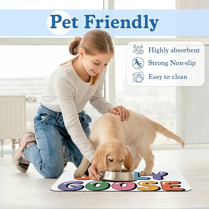 Silly Goose Pet Food Mat for Cats and Dogs–Christmas Stocking Absorbent Quick Dry Feeding Placemat, Non Slip Rubber Base, Waterproof Bowl Mat for Indoor Use, Pet Supplies 16"x24"