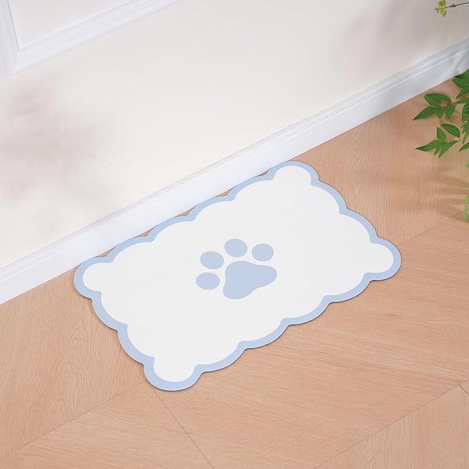 Ralxion Scalloped Dog Feeding Mat, Absorbent Mats for Dog Food and Water Bowl, Dispenser, Cute Elegant Aesthetic Water Blue Scallop Pet Placemat for Dogs, Cats, Puppy Accessories, 17" X 24”