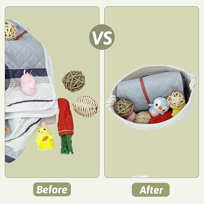 Fhiny Cotton Rope Dog Toy Basket with Handle Puppy Toys Storage Bin Small Woven Rectangle Diapers Pet Kitty Bed Perfect for Carry Pet Chew Toys Blankets Leashes Doggie Stuff - Beige M