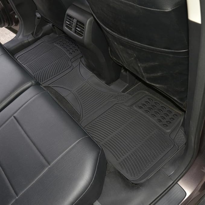 BDK Heavy Duty Rugged Ridged Complementary Rubber Rear Floor Mats Liners, All Weather Protection, Designed for Trucks Cars Sedan SUV