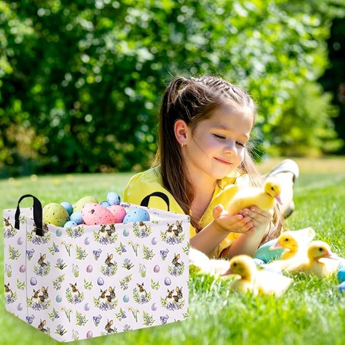 FXOCSHE Rectangular Cute Easter basket,Easter basket empty,Storage Basket for baby Bedroom,Toy Gift Organizerm,Kids Storage Bin,Gift baskets,Easters Home Decor(Purple Easter egg)