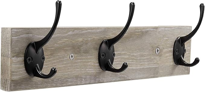 Sageme Wall Mounted Coat Rack,Wooden Entryway Vintage Rustic Coat Rack Hat Hanger Rack Zinc die-cast 3-Hook Rail for The Entryway, Bathroom, Bedroom, Kitchen, Mudroom (3 Hooks, Pinewood)