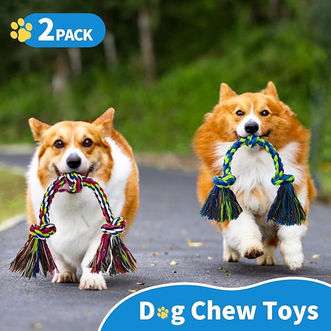 WDZZHOT [2 Pack] Dog Rope Toys, Dog Chew Toy for Medium and Small Dogs, 3 Knots Heavy Duty Puppy Rope Toy, 100% Cotton Tug of War Dog Toys for Boredom, Teeth Cleaning