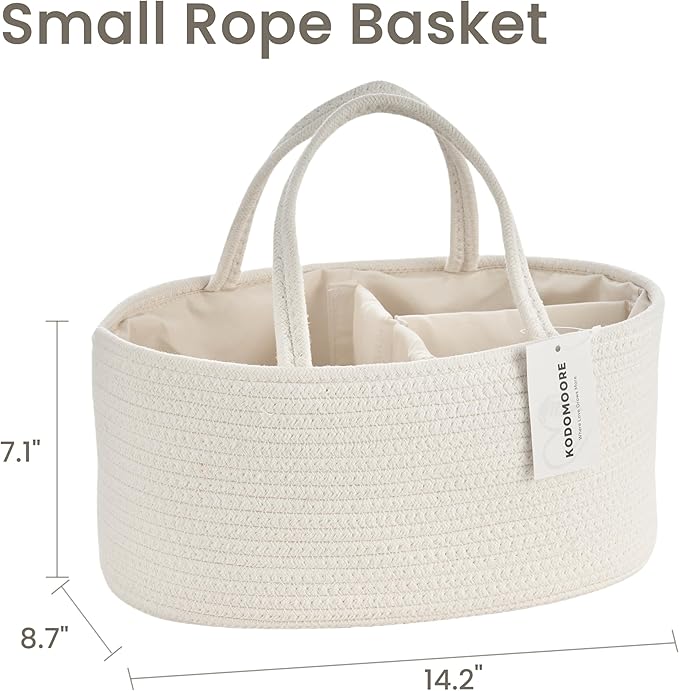 Diaper Caddy Organizer, Empty Gift Basket for Newborn Essentials, Baby Storage Basket, Stylish Gift Bag for Baby Shower, Boys and Girls - Small, Off White