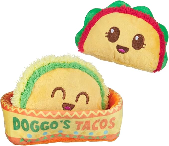 Barkbox Doggo’s Tacos 3-in-1 Squeaky Plush Dog Toy – Multi-Part Interactive Toy with Crinkle Taco Holder & Three Squeakers – Fun Play for Small to Medium Dogs