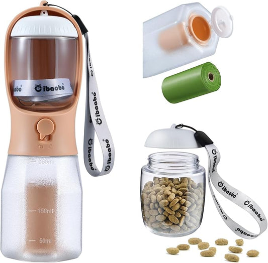 Dog Water Bottle with Food Container & Poop Bag Holder, Travel Water Bowl, Portable Pet Dispenser, Dog Gifts Stuff Accessories Items, Puppy Essentials for Yorkie Chihuahua Walking Hiking