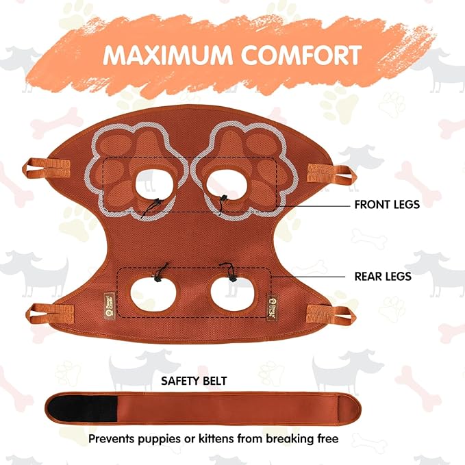 Paws n' Cradle Dog Grooming Hammock Harness for Dogs & Cats - Complete Kit with Adjustable Leg Fittings, Comb, Nail Clipper, File, Hook & Loop Strap, Adjustable Hanging Straps & Snap Hooks (Small)