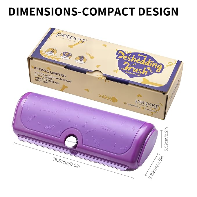 Dog Deshedding Brush – Gentle Wide Shallow Comb for Loose Hair – Soft Groomer for Dogs & Cats – Purple