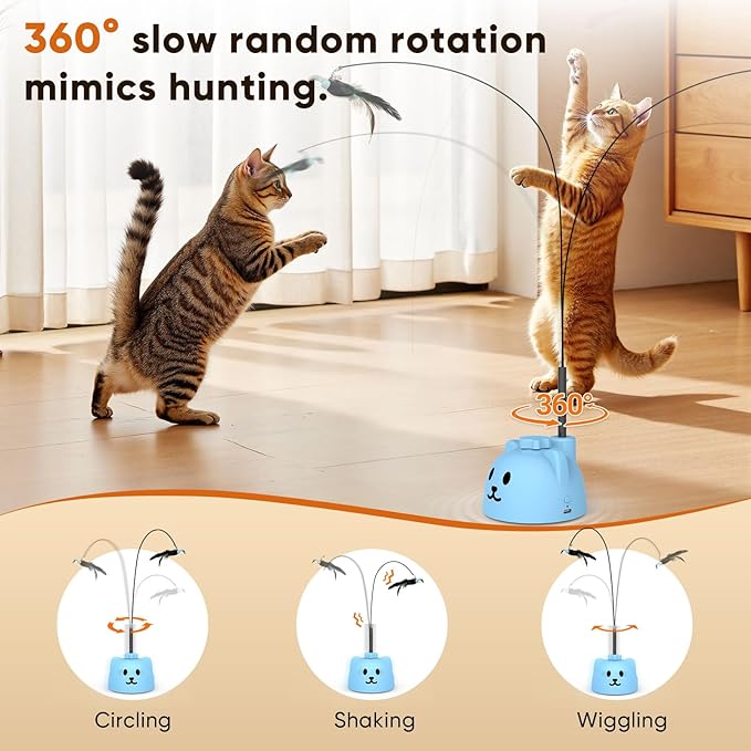 Interactive Cat Toys for Indoor Cats - Automatic Flying Bird Feather Toy, USB Rechargeable Electric Cat Teaser with Strong Sticky Base, Smart Motion Activated Self-Play Enrichment Toy for Bored Cats