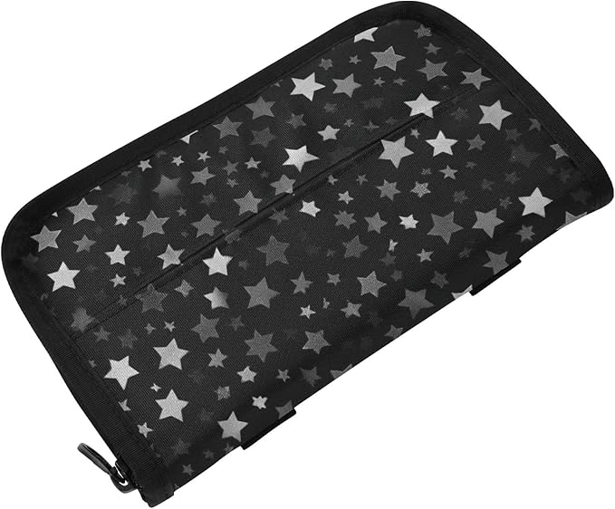 Car Tissue Holder Car Napkin Holder Car Tissue Box Dispenser Storage Case Sun Visor Mask Holder with Adjustable Straps Reusable Refillable Cute Silver and Gray Stars