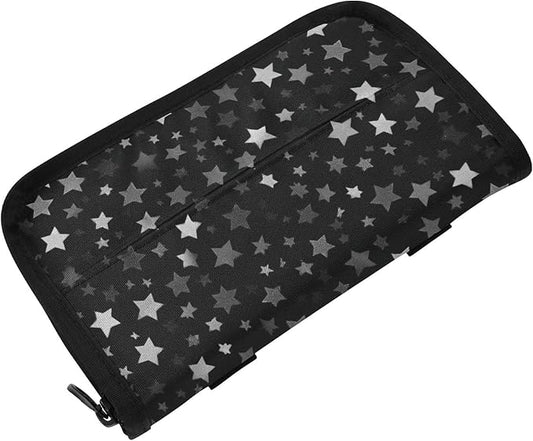 Car Tissue Holder Car Napkin Holder Car Tissue Box Dispenser Storage Case Sun Visor Mask Holder with Adjustable Straps Reusable Refillable Cute Silver and Gray Stars
