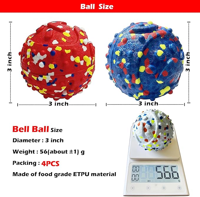 CAISHOW Dog Ball Squeak Toys (Bell Ball 4Pcs)