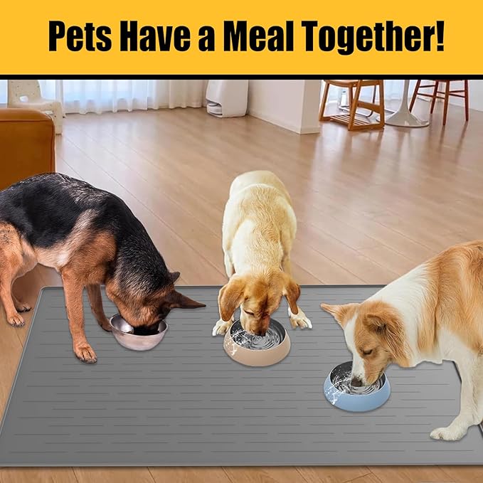 1.5MM Super Thick Dog Food Mat, 48"x32" Silicone Dog and Cat Mats for Food and Water Bowls, Waterproof Pet Feeding Mat for Contain Spills Protects Floors, Multiple Colors & Sizes for Pets, Black