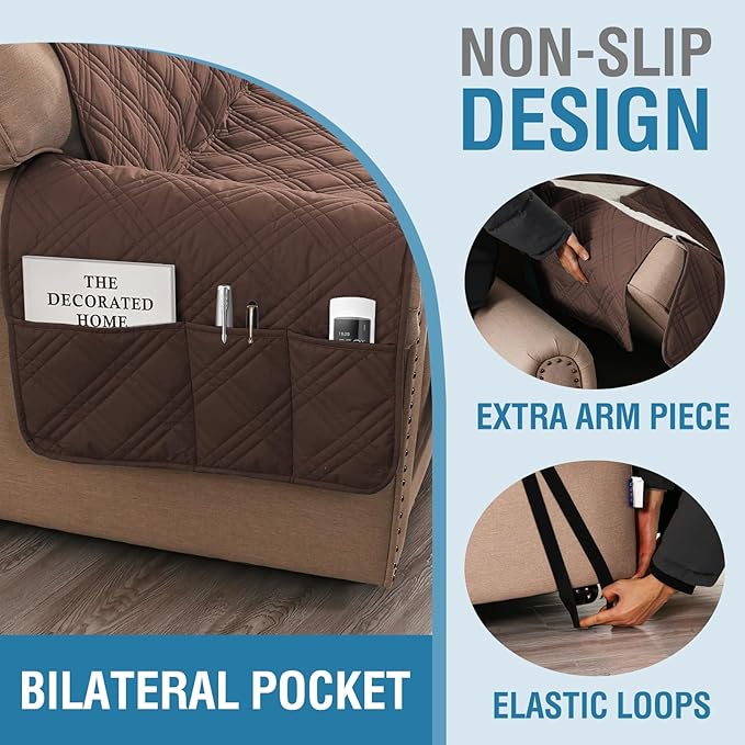 H.VERSAILTEX 100% Waterproof Couch Covers for 3 Cushion Couch Sofa Pet Friendly Modern Sofa Cover with Elastic Straps Thick Soft Furniture Protector (Sofa, Brown/Beige)