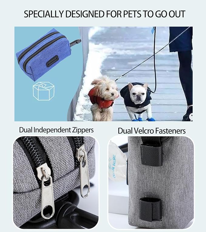 Dog Poop Bag Holder, Poop Bag Holder and Dog Treat Pouch with 2 Zipper Pockets, Large-Capacity Poop Bag Holders for Leashes, Wear-Resistant Fabric, Good Ideal for Walking Dogs