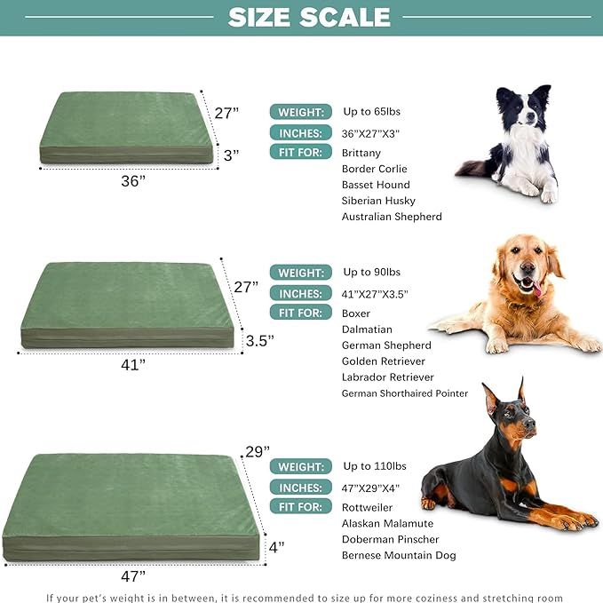 Outdoor Waterproof Dog Beds Large Sized Dog Washable, XL Leather Crate Pad 42 inch, Extra Large Orthopedic Foam Pet Bed with Removable Cover Reversible, Anti-Slip Kennel Pad, 41"x27", Green