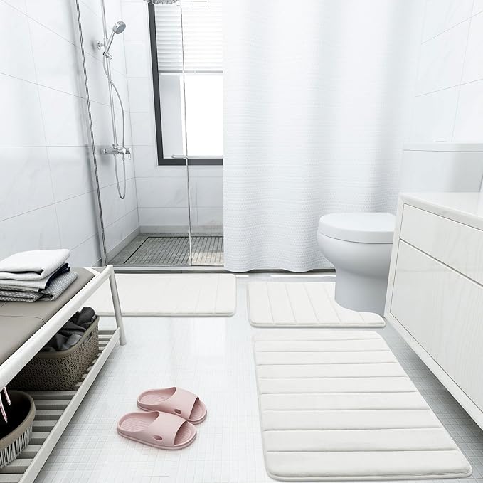 Buganda Memory Foam Bath Mat, 40" x 24", Ultra Soft and Non-Slip Bathroom Rugs, Water Absorbent and Machine Washable Bath Rug Runner for Bathroom, Shower, and Tub, Ivory