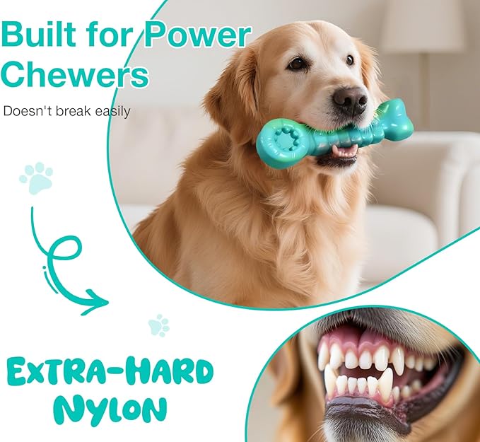 ZeLing HTL Tough Dog Toys for Aggressive Chewers - Indestructible Chew Toy Bone for Medium & Large Breeds, Keeps Dogs Busy & Cleans Teeth - Peanut Flavored