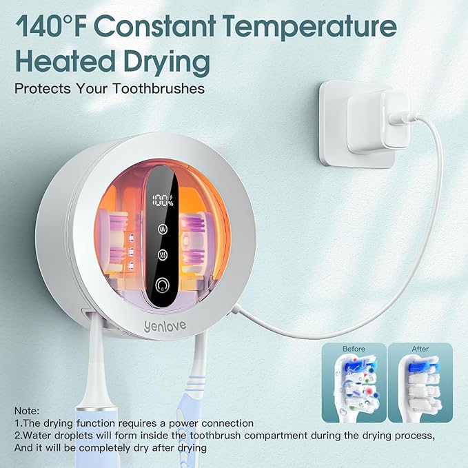 Toothbrush Holders for Bathroom, Wall-Mounted Toothbrush Holder, Smart Toothbrush Cleaner with LED Screen and Drying, Electric Tooth Brush Holder Fits Most Size Toothbrushes for Home & Travel