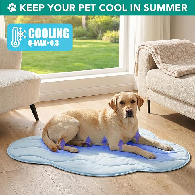 PetAmi Dog Cooling Mat, Cloud Shape, Reversible Cooling Nylon Blanket Soft Fleece Pet Pad for Dogs Cats, Summer All Season Use Q-Max>0.3, Small 30x40 in, Light Blue