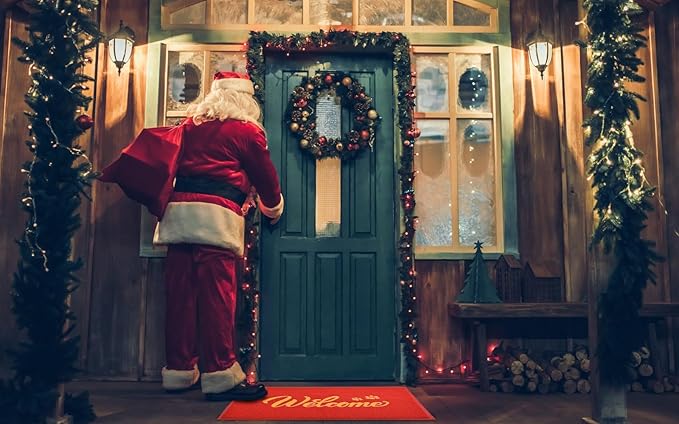 T.HENV Christmas Door Mat Outdoor, 30x17.5 Waterproof All-Season Front Door Mat Outside Entrance, All-Weather Quick Drying, Low Profile Doormat Indoor, Patio Porch Entryway Mats, Red-Gold