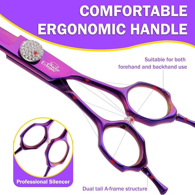 7" Curved Dog Grooming Scissors – Professional 440C Stainless Steel Pet Shears with Safety Round Tips and Sharp Blades for Body Facial Nose Ear and Paw Hair Easy Use