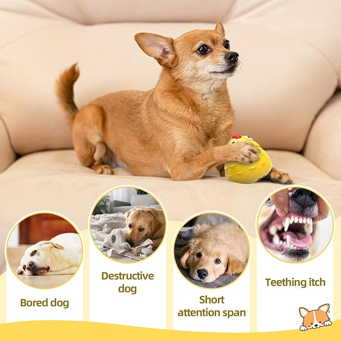 Natural Rubber Squeaky Chicken Dog Toy - Interactive Food Dispensing Chew Toy for Puppy Teething & Dental Health - Durable Rubber Chew Toys for Small Medium Dogs
