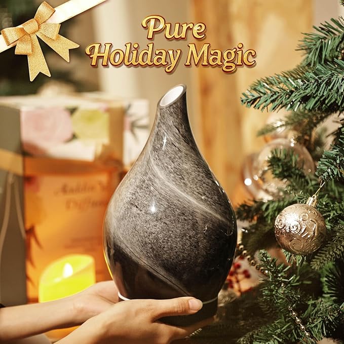 Porseme 280ml Essential Oil Diffuser Glass Color Changing Aroma Air Diffusers Aromatherapy Ultrasonic Cool Mist Humidifier 7 Running Hours Waterless Auto-Off for Sleeping, Yoga, Office, Spa (Obsidian)