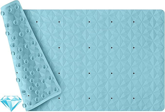 Non Slip Bathtub Mat for Bath Tub Shower - Natural Rubber Mat with 241 Suction Cups - Soft Bathroom Safety Mat - Unique Diamond Pattern - Fatigue Relief - Machine Washable - 16 × 28 Inch