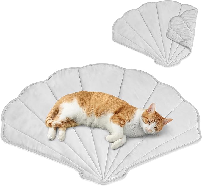 PetAmi Dog Cooling Mat, Sea Shell Shape, Reversible Cooling Nylon Blanket Soft Fleece Pet Pad for Dogs Cats, Summer All Season Use Q-Max>0.3, Large 51x59 in, Light Grey