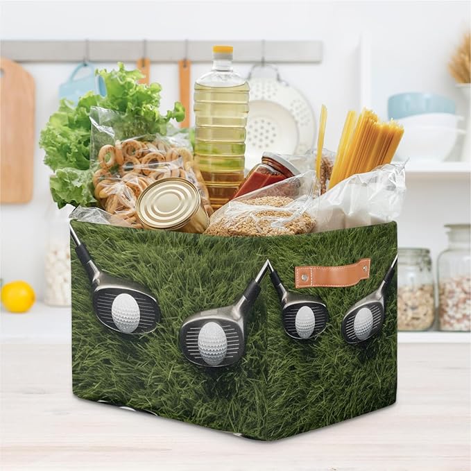 Golf Storage Baskets with Handles,Foldable Cubes Storage Box Bin,Waterproof Open Shelf Basket Organizer for Kid Clothes Toy Gift Baskets