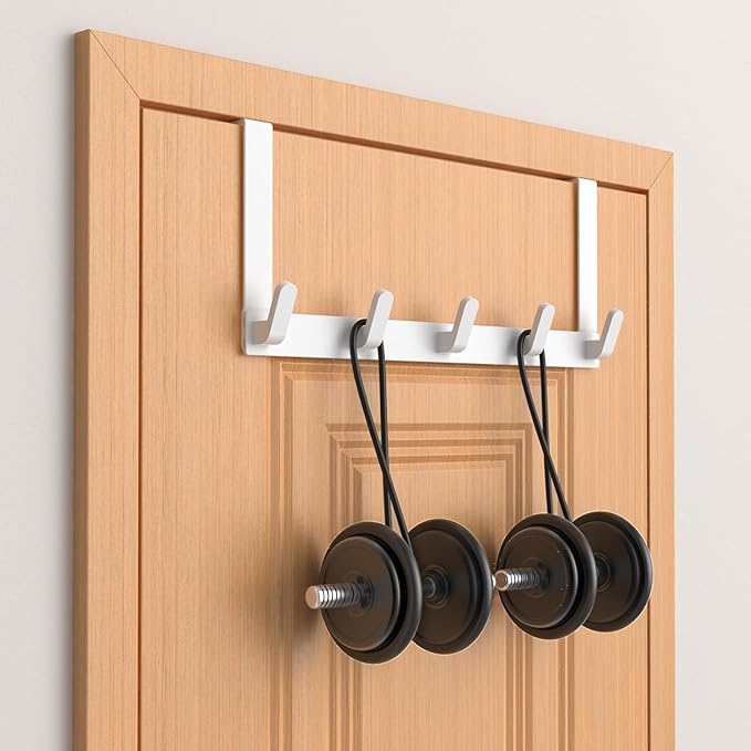 CHAUNCEY HOME Over The Door Hooks Hanger with Extended Arms, Fits 1 3/8" Doors, L7U - Coat Rack, Bathroom Accessories and Towel Organizer Holder for Coat Robe Hat - 1 Pack, Glossy White