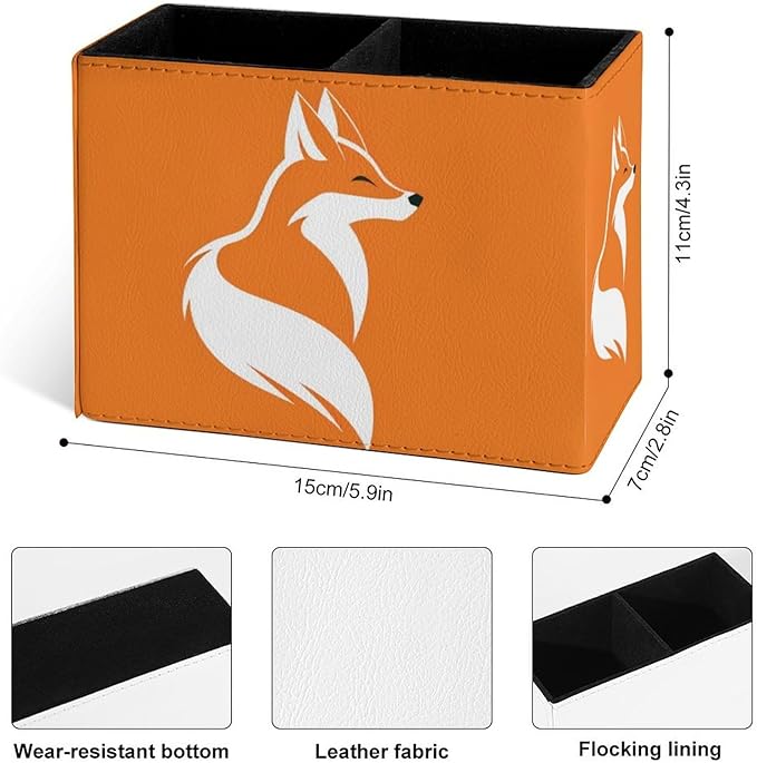 Famame Simple Shape Fox Pencil Holder for Desk, Leather Desktop Container Pen Cup Storage Study Table Pen Organizer Makeup Brush Holder for Classroom Office Home