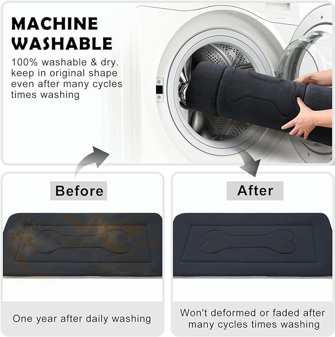 JoicyCo Extra Large Dog Bed Soft Dog Crate Pad Mat, 48 in Non-Slip Bottom Washable Dog Sleeping Mattress Pet Beds Cat Bed Kennel Pad, Dark Gray