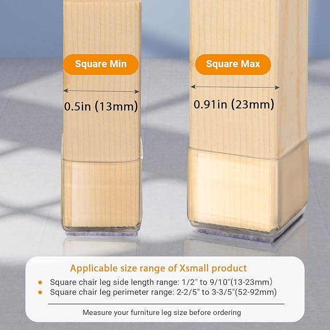 36Pcs Square Chair Leg Floor Protectors, High Elastic Felt Furniture Pads for Hardwood Floors, Silicone Floor Protectors for Chairs, Chair Leg Caps Covers Socks (Transparent, XSmall)