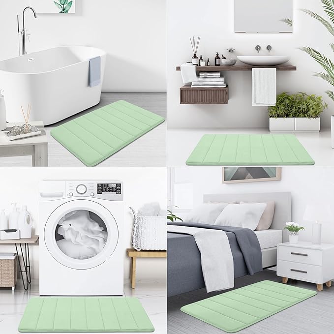 Buganda Memory Foam Bath Mat, 44" x 24", Ultra Soft and Non-Slip Bathroom Rugs, Water Absorbent and Machine Washable Bath Rug Runner for Bathroom, Shower, and Tub, Sage Green