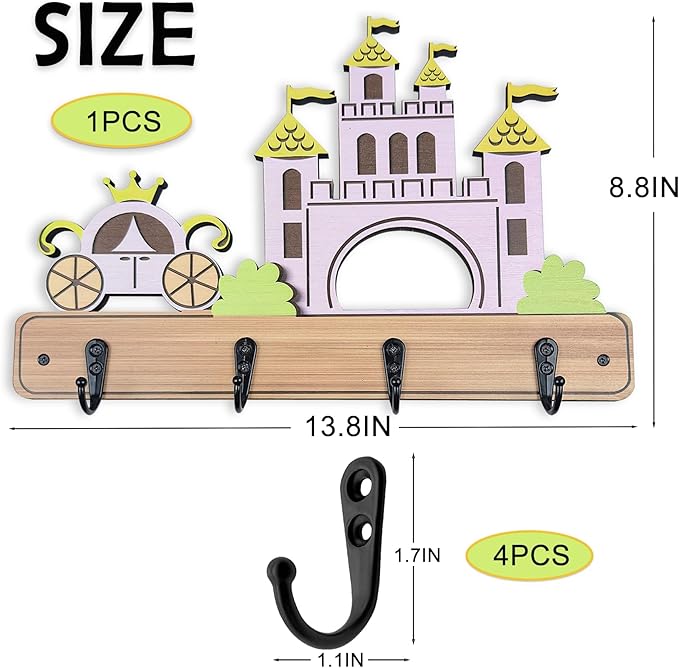 Midrean Dog Leash Holder for Wall Mount, Farmhouse Wooden Dog Claw Hooks, Paws Key Rack Accessories for Rustic Home Decor (Castle)