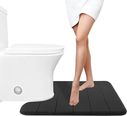 Yimobra Memory Foam Toilet Bath Mat U-Shaped, Soft and Comfortable, Super Water Absorption, Non-Slip, Thick, Machine Wash and Easier to Dry for Bathroom Commode Contour Rug, 24 X 20 Inches, Black