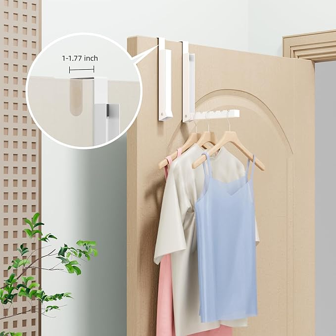 2 Pack Over The Door Hanger, Folding Over The Door Drying Rack for Laundry, Over The Door Clothes Hanger, Door Hanger for Clothing, Over The Door Hooks, Door Clothes Drying Rack,Portable,White