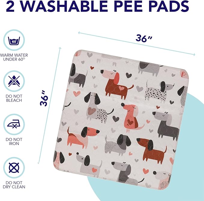 PUPIBOO Washable Pee Pads for Dogs and Cats - Super Absorbent Reusable Puppy Training Pads - 100% Waterproof, Leak-Proof & Non-Slip Whelping Pads for Pet Housebreaking