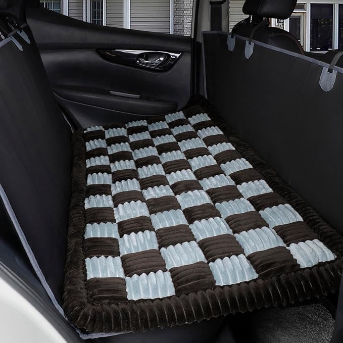 Dog Bed for Car Back Seat, Non-Slip Backseat Dog Car Bed Mat, Soft Furry Travel Pet Mat, Washable Blanket Custom Fit for Backseat Extenders and Hammock Seat Covers(54"×25" Gray)