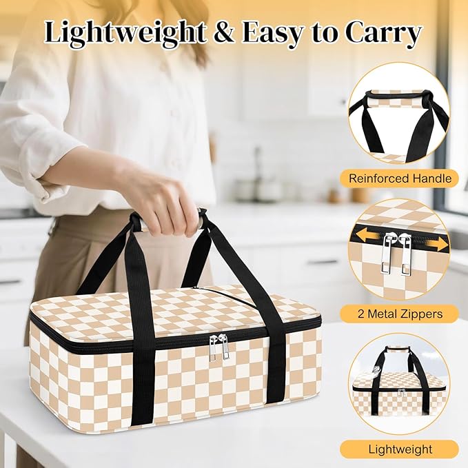 Coobiiya Insulated Casserole Carrier – Portable Tote for Hot or Cold Food, Large Warmer & Cooler Carrier Bag Lunch Bag, Fits 9" x 13" to 11" x 15" Baking Dish, Ideal for Potluck Parties Gatherings