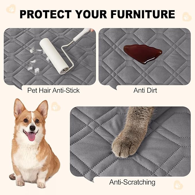 Smiry Reversible Waterproof Couch Covers for Sofa, Washable Dogs Pet Couch Covers for 3 Cushion Sofa Pet Friendly, Water Resistant Furniture Protector Slipcover, Geometric (82"x82", Grey/Dark Grey)