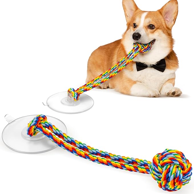 Duocharm Interactive Suction Cup Tug Dog Toy for Small to Medium Dogs,Cotton Tug Rope,Puppy Teething Toy,Indestructible Chew Toy for Aggressive Chewers,Puzzle Enrichment Toy to Keep Dogs Busy