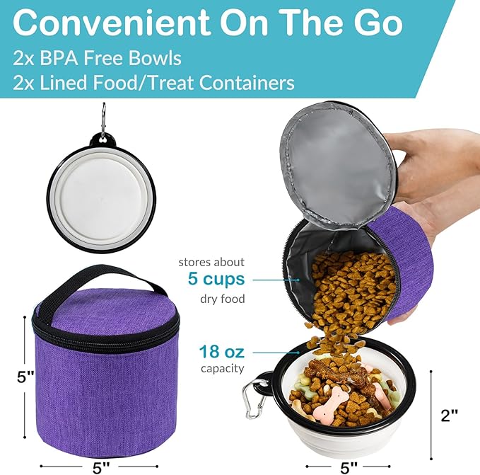 CLAWIST Dog Travel Bag with Treat Pouch, Airline Approved Dog Bags for Traveling, 2 Dog Food Travel Container, 2 Travel Bowls, Weekend Dog Travel Bag for Supplies, Dog Travel Kit Accessories