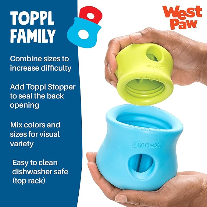 WEST PAW Zogoflex Toppl Interactive Treat Dispensing Puzzle Dog Toy for Mental Stimulation & Enrichment-Holds Kibble & Treats-Lickable, Freezable & Dishwasher Safe-Made in USA-Large-Clover Green
