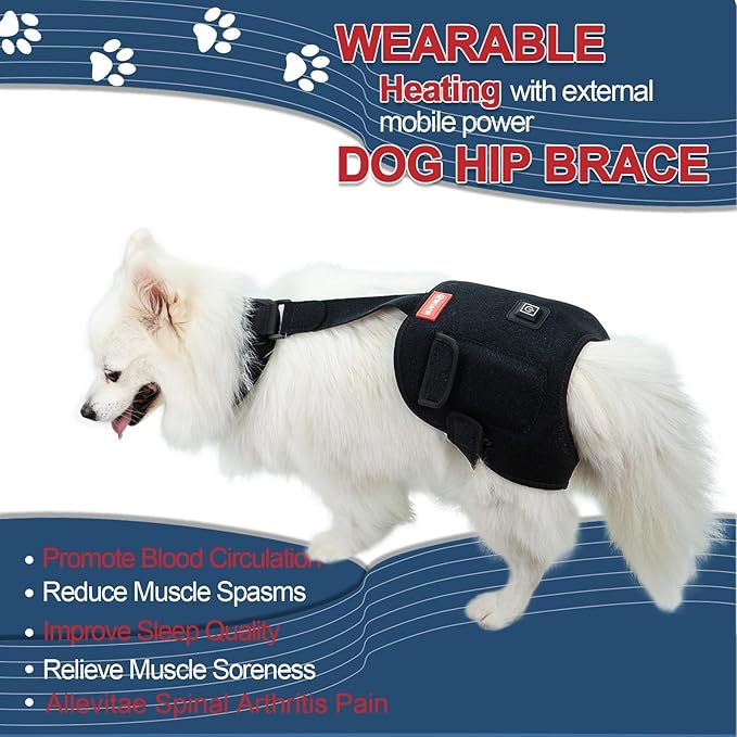 Heated Dog Hip Wrap Comes with Power Bank Thermal Comfort Pad Wearable for Dog with Hip Dysplasia, Arthritis, Lower Back Pain, Weakness (Small)